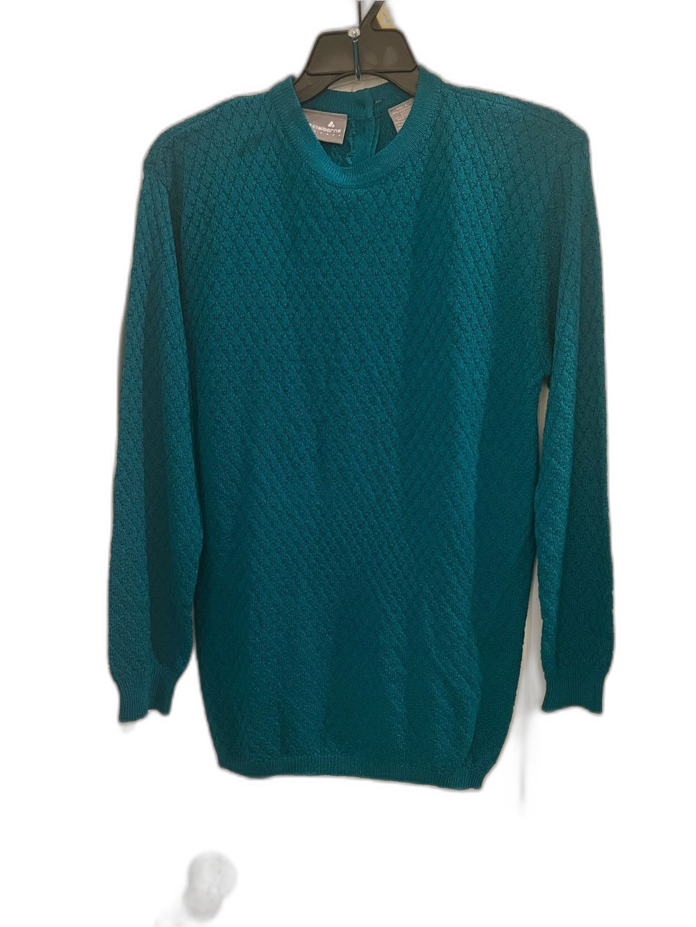 Liz Claiborne Teal Textured Knit Button-Back Sweater Size L